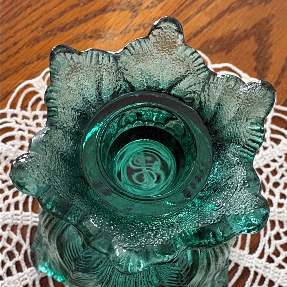 Vintage Fenton Glass Sea Mist Green Two Way Candle Holder - Picture 3 of 7
